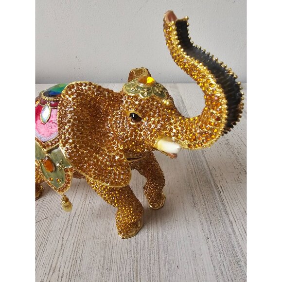 Kalifano‎ jeweled large elephant trinket jewelry keepsake box rhinestone yellow - Picture 2 of 8